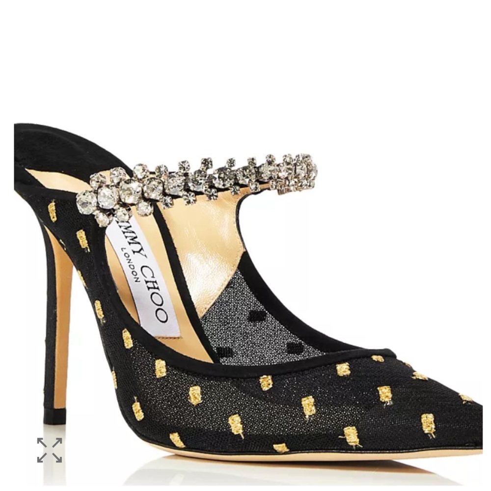 Jimmy Choo Women's Bing 100 Pointed Toe Embellished Mesh High Heel Mules